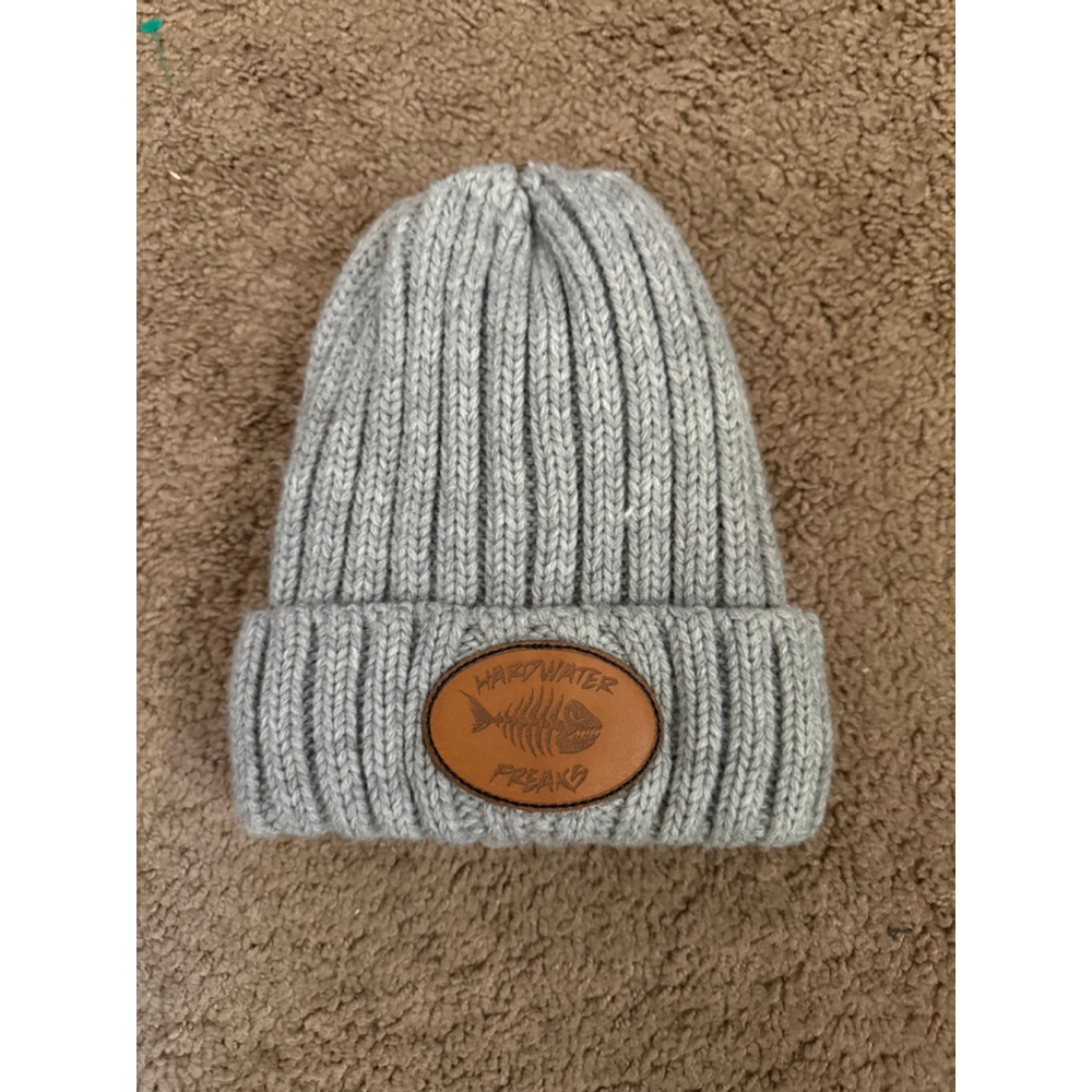Men's Gray Hardwater Freaks Knit Beanie with Brown Patch, One Size